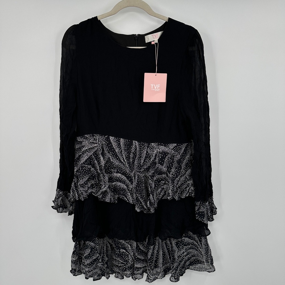 Diane Von Furstenberg Target TVF Black Tiered Ruffle Dot Print Dress Size Large